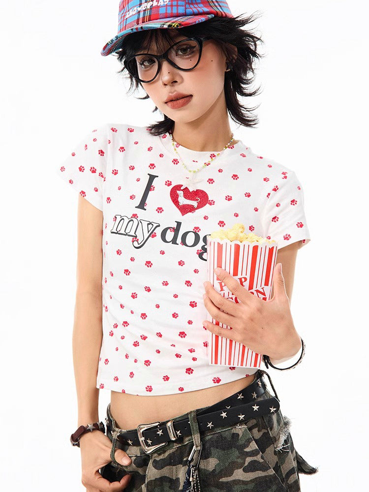 犬の爪跡プリントショートTシャツ