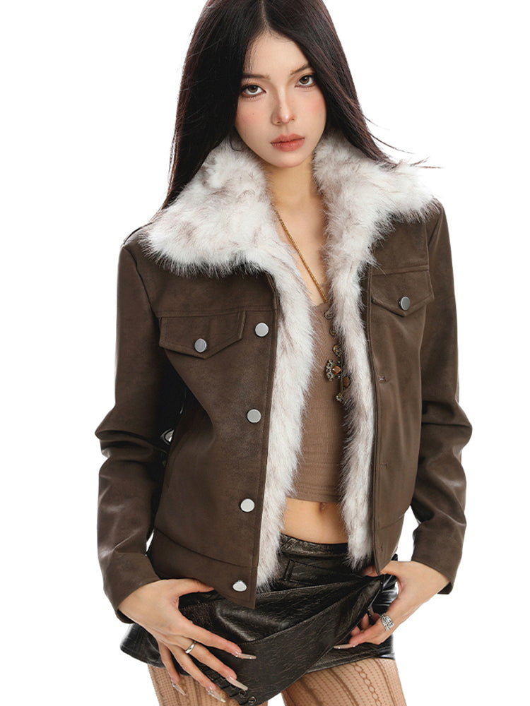 ファー付きショートレザージャケット(ファー取り外し可