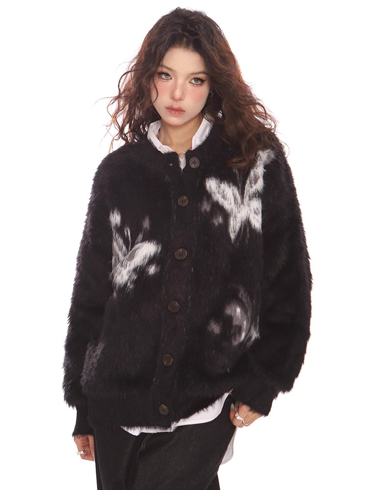 Butterfly embroidered knit cardigan