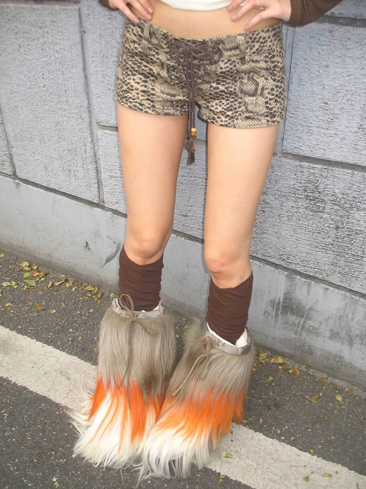 Y2Kレトロギャル クロスストラップローウエストヒョウ柄デニムショートパンツ