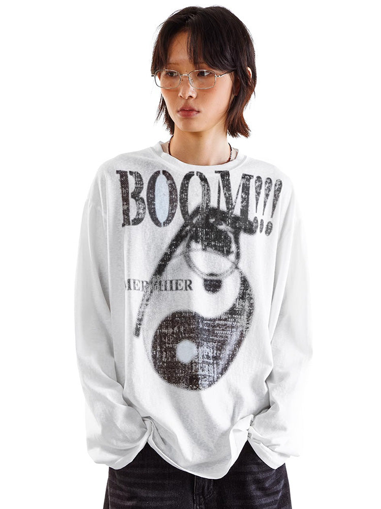 Lightweight sun protection long sleeve top with Tai Chi print