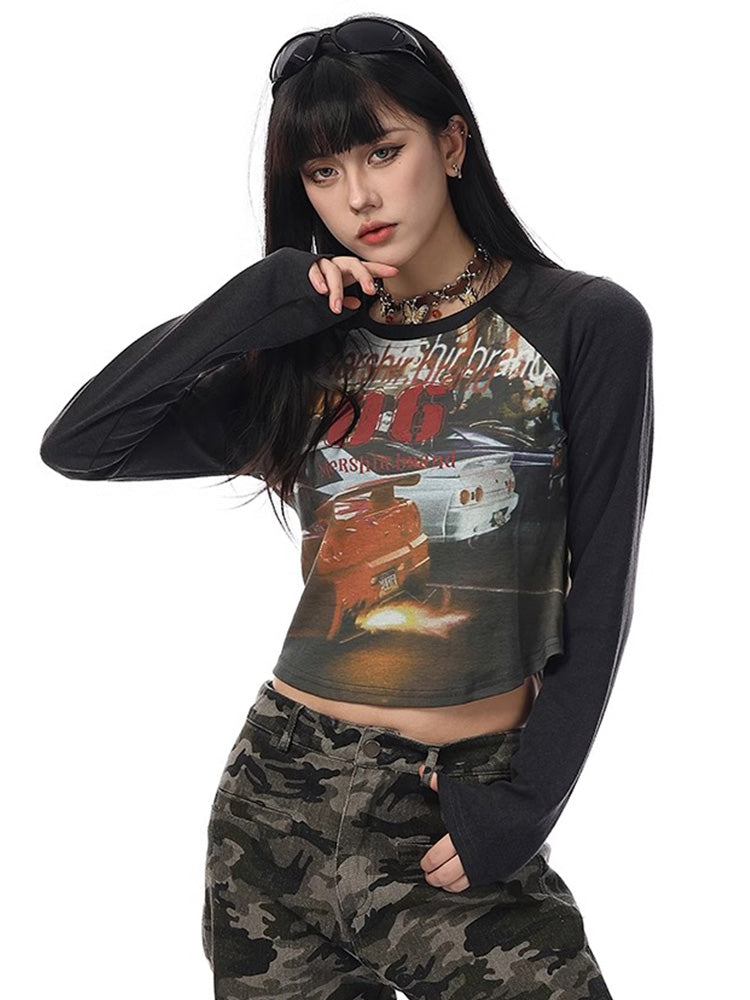 Printed slim fit long sleeve top