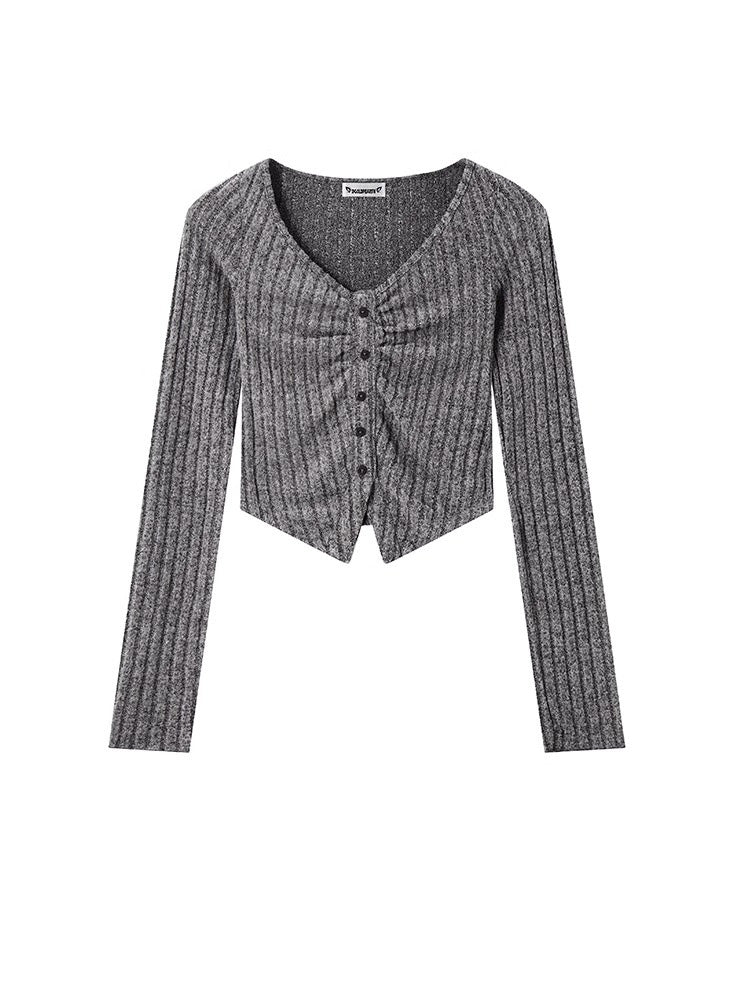 V-neck long sleeve knit