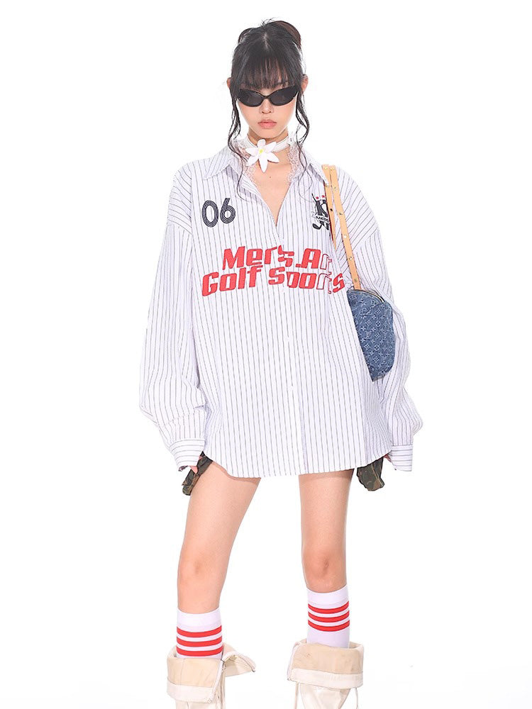 Alphabet print striped shirt