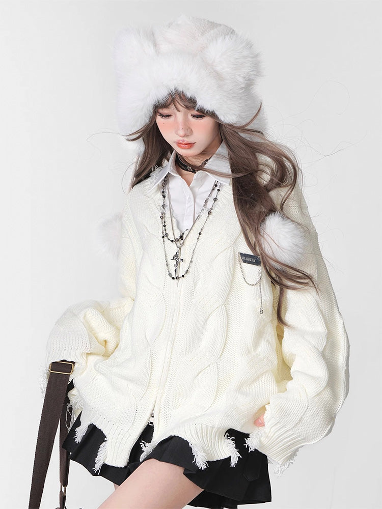 ダメージvネックニットコート(下架)