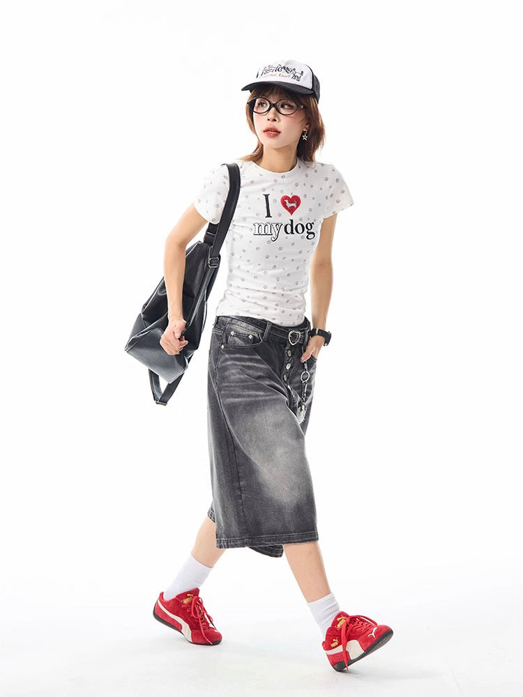 犬の爪跡プリントショートTシャツ