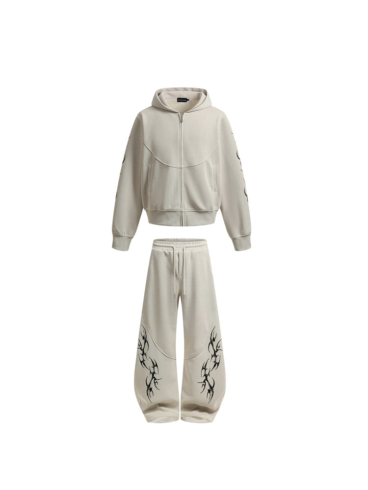 プリント カジュアル ジップアップフーディー セットアップ