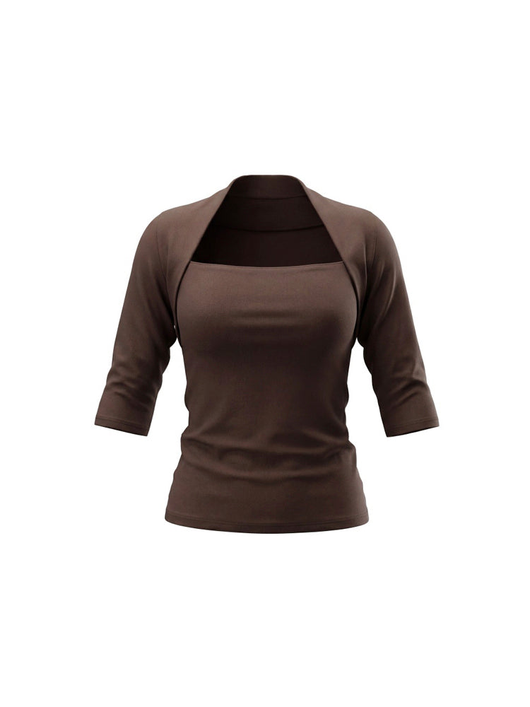 スリムフィット七分袖トップス