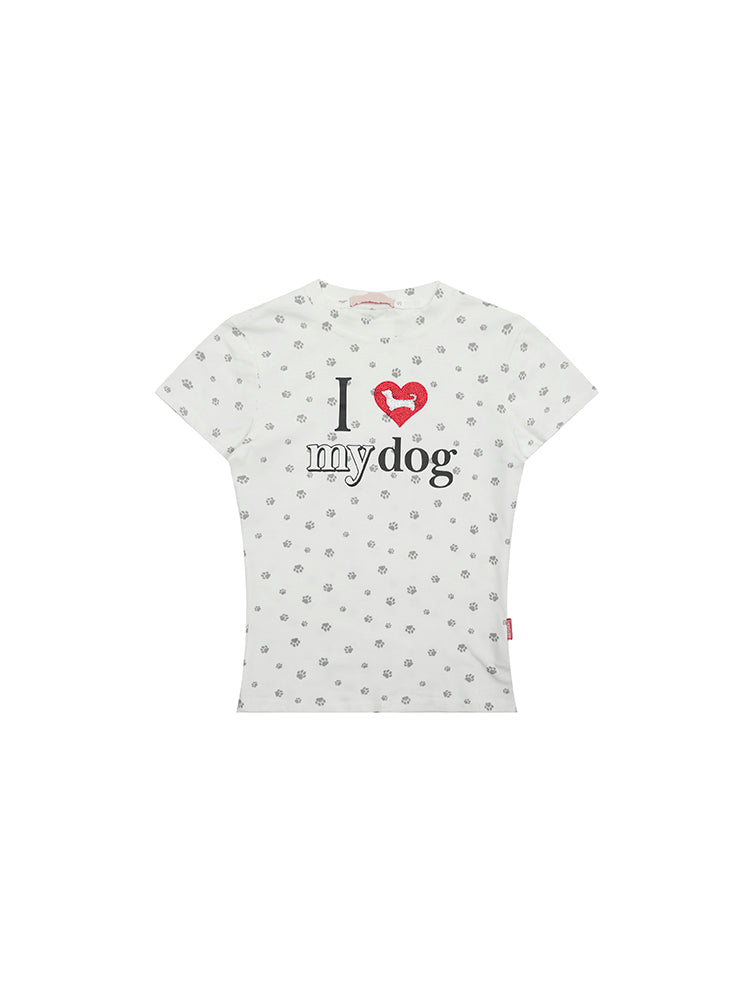 犬の爪跡プリントショートTシャツ