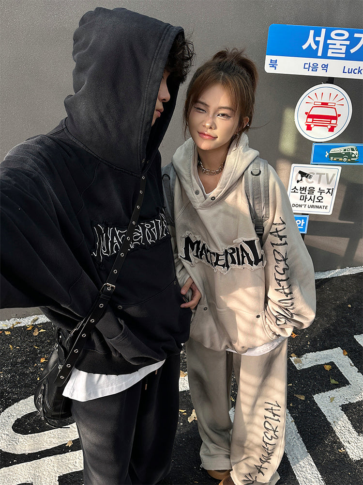 ユニセックス ルーズヴィンテージ刺繍スウェット