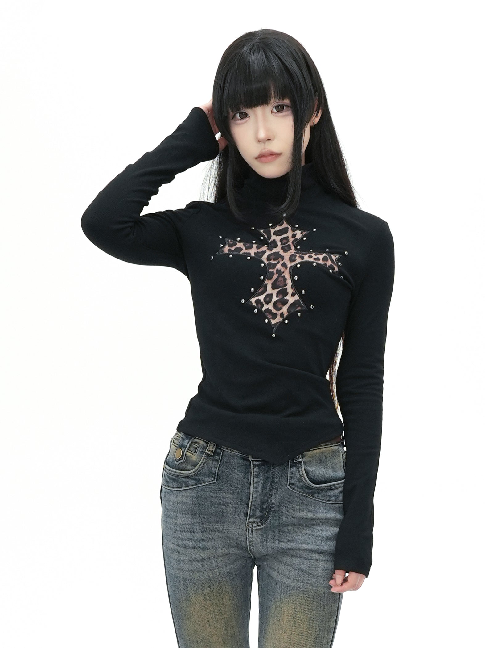 KAKISSレオパードクロス ロングスリーブインナートップス