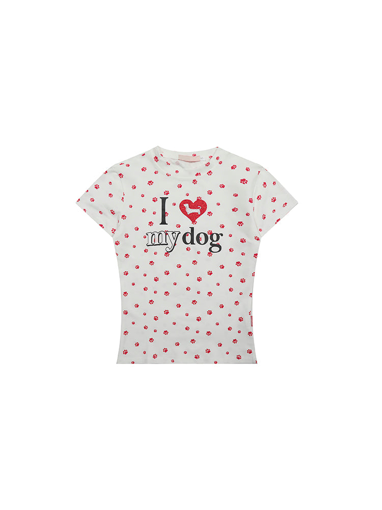 犬の爪跡プリントショートTシャツ