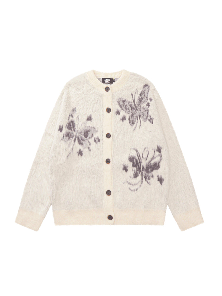 Butterfly embroidered knit cardigan