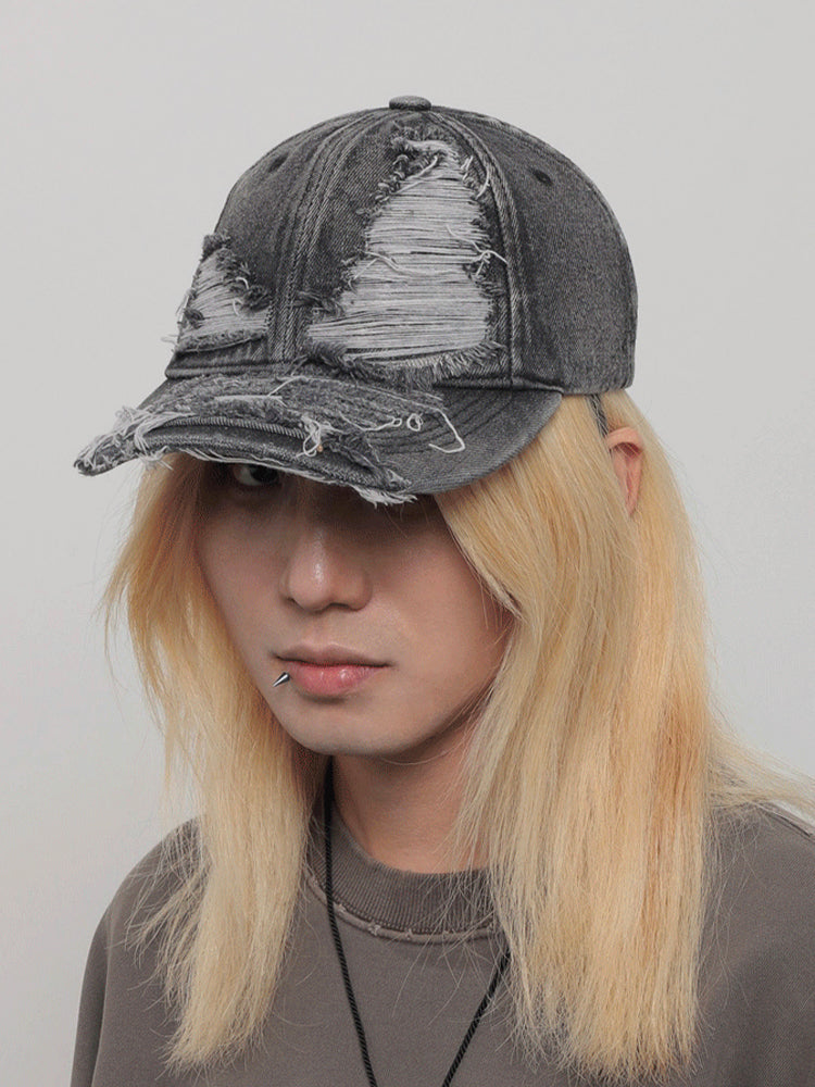 ダメージ加工ヴィンテージデニムキャップ