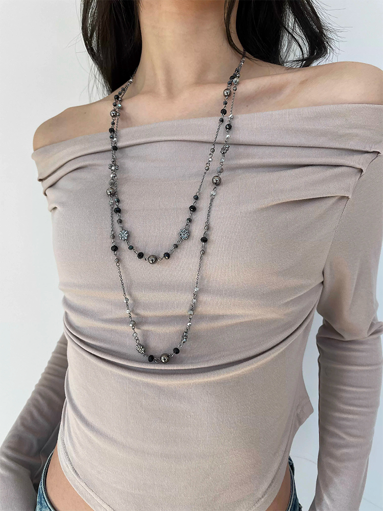 Grey beaded multi-layered choker