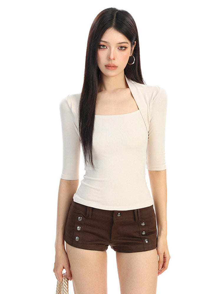 スリムフィット七分袖トップス