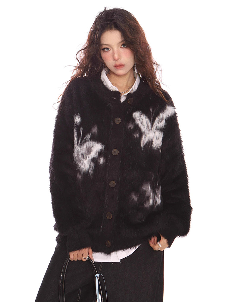 Butterfly embroidered knit cardigan