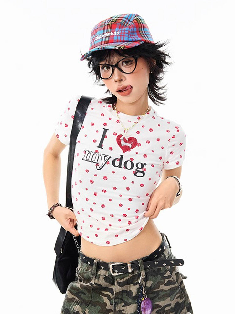 犬の爪跡プリントショートTシャツ