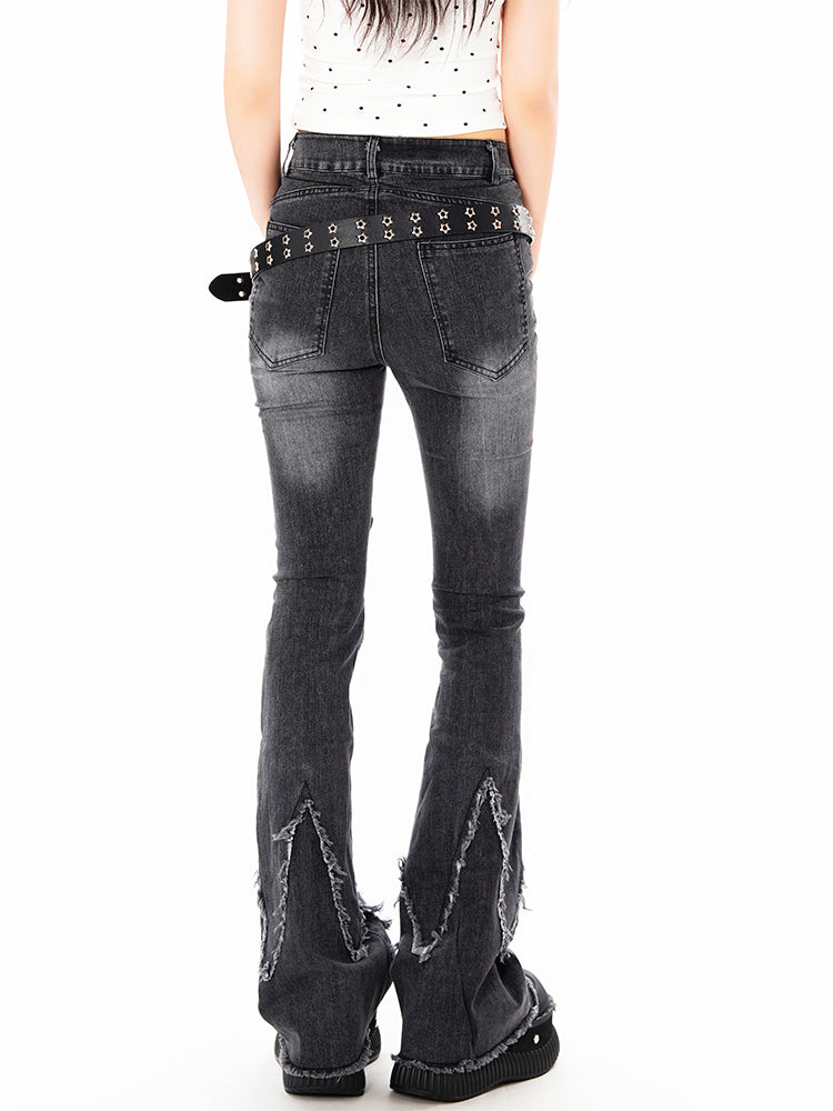 クロスバックル×フリンジ ギャルフレアパンツ