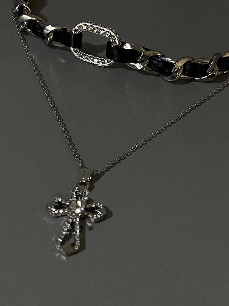 Cross motif double layered necklace