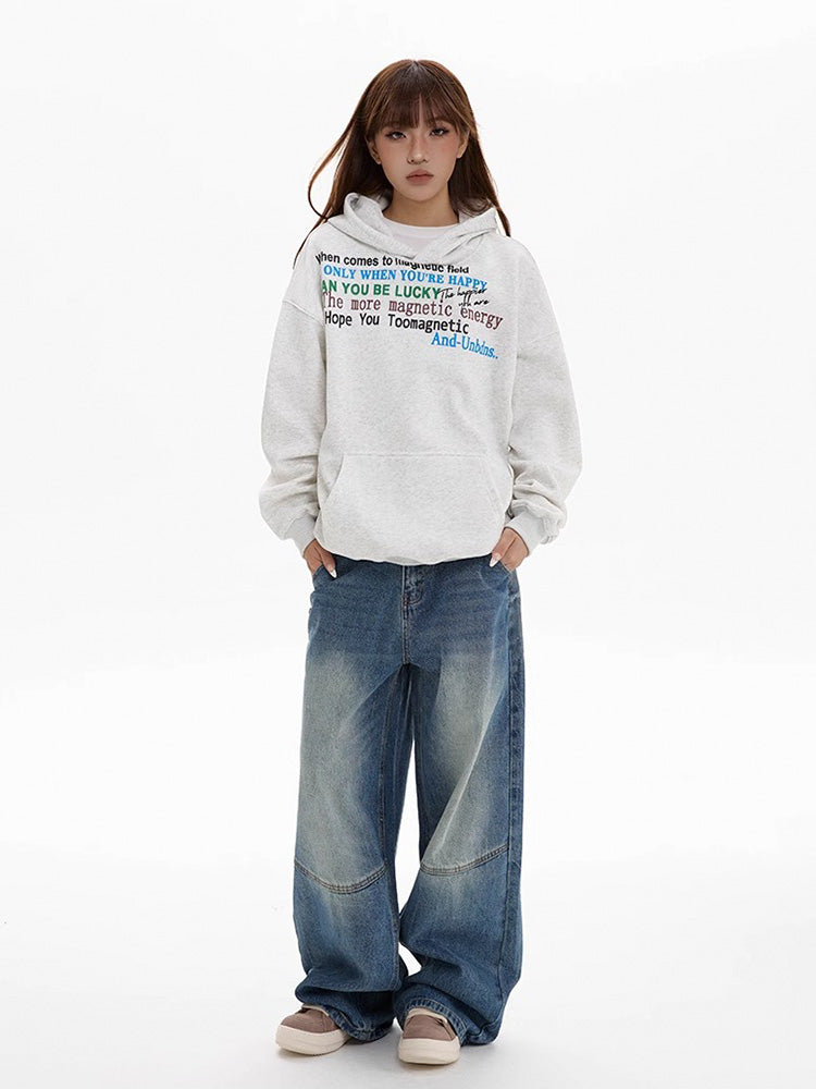 Oversized alphabet print hooded sweatshirt
