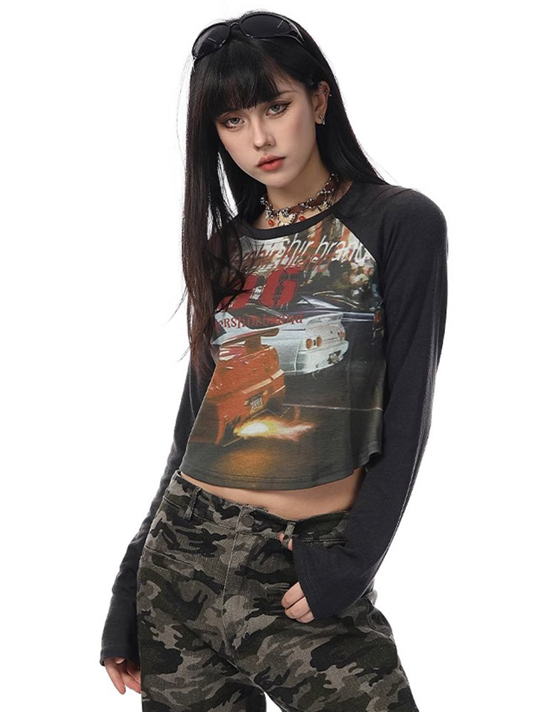 Printed slim fit long sleeve top