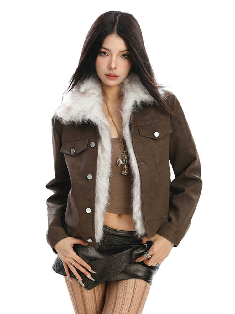 ファー付きショートレザージャケット(ファー取り外し可