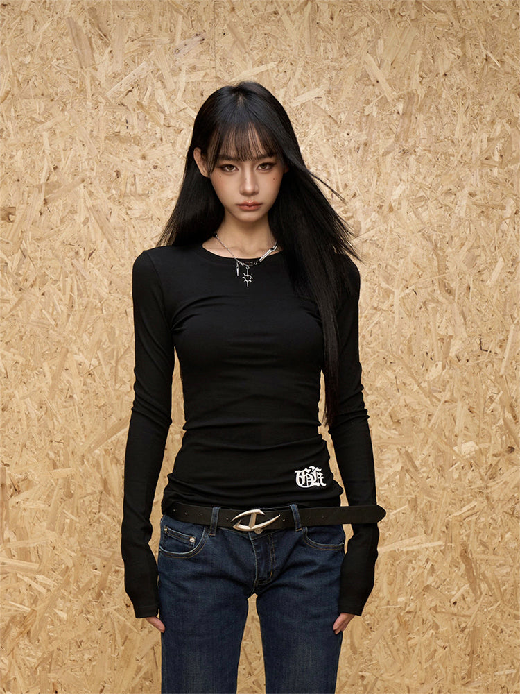 クロスプリント スリムシルエット 長袖トップス