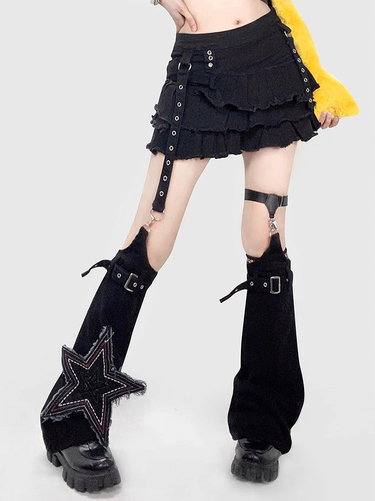 暗黒系ストリートリボン付きローライズデニムスカート