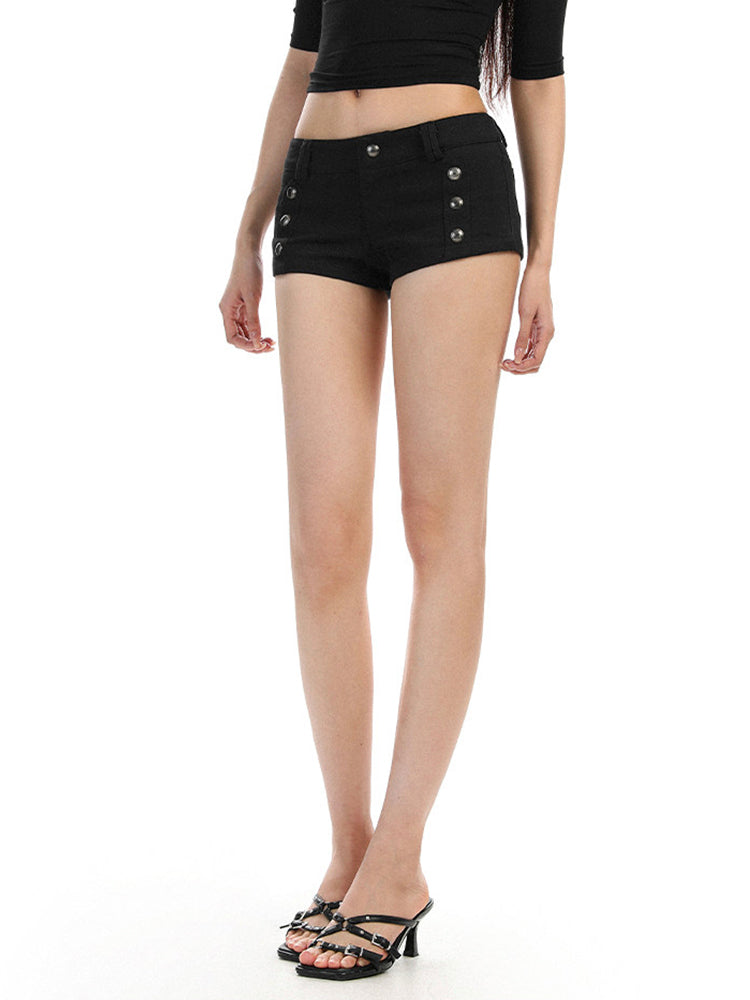 ダブルボタンデザイン スリムショートパンツ