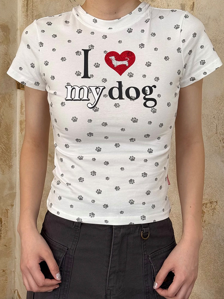 犬の爪跡プリントショートTシャツ