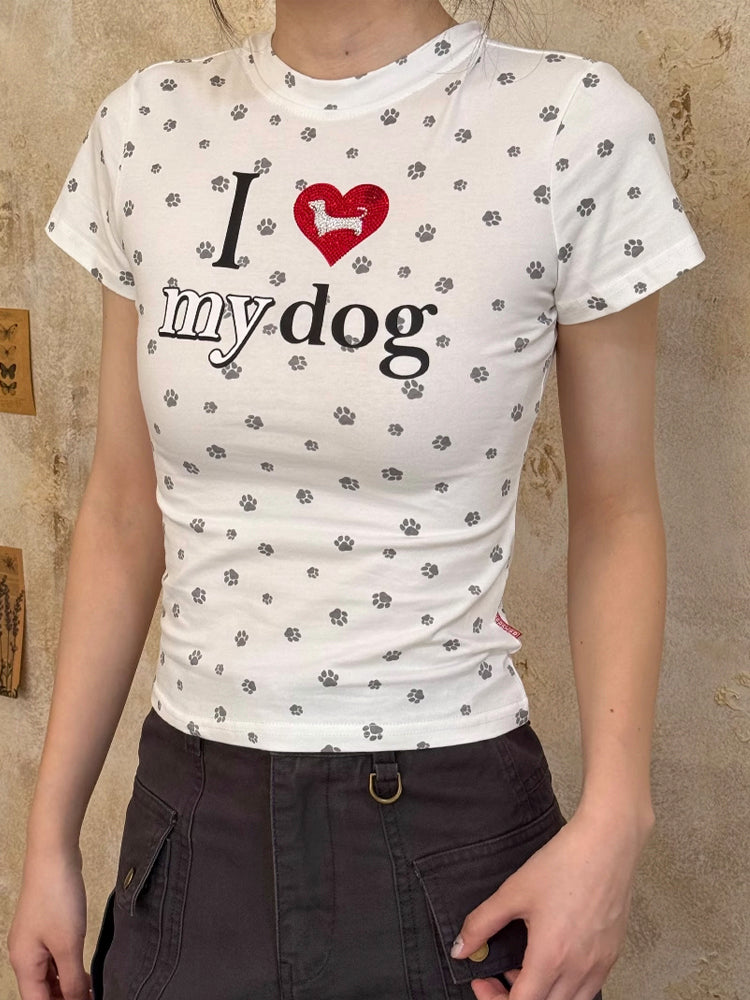 犬の爪跡プリントショートTシャツ