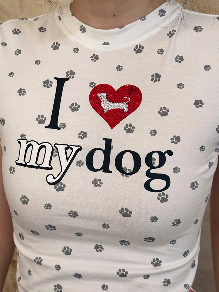 犬の爪跡プリントショートTシャツ