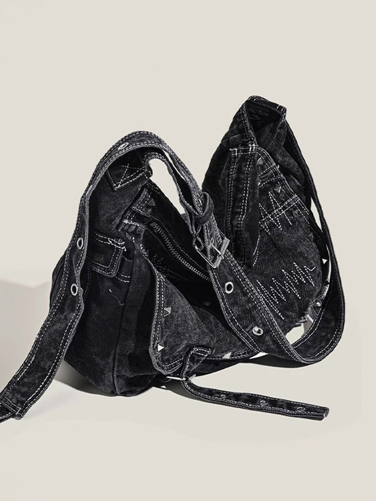【即納】大容量ウォッシュ加工デニムバッグ