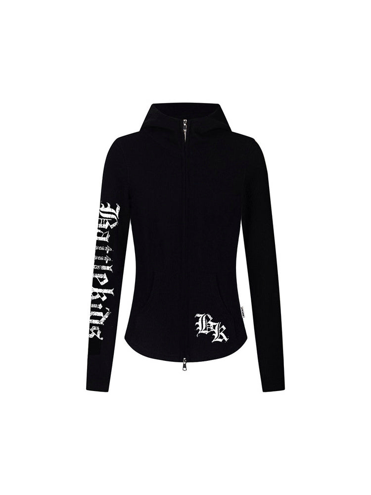 パンクプリントダブルジップフーディ