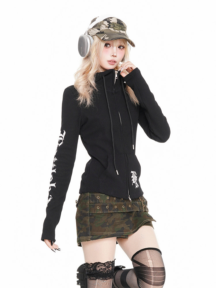 パンクプリントダブルジップフーディ