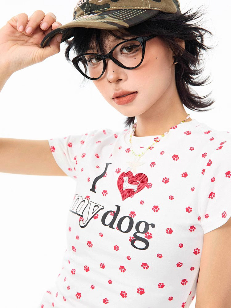 犬の爪跡プリントショートTシャツ