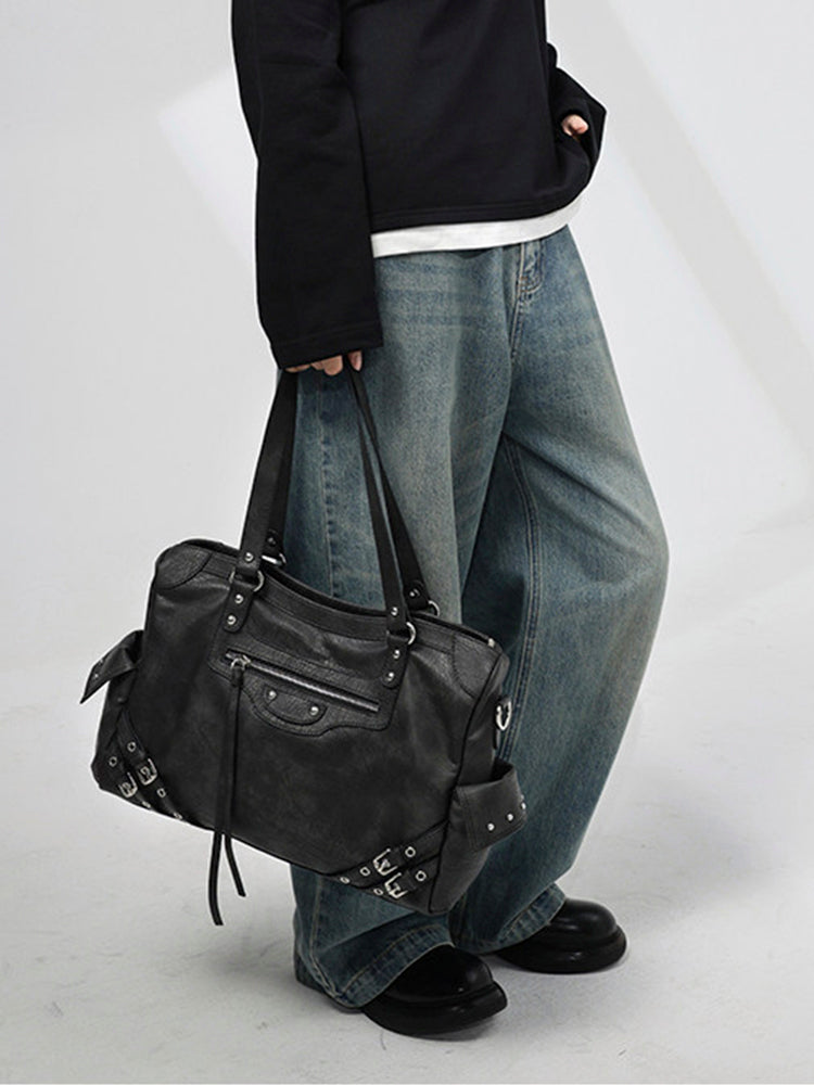 スタッズアクセント ヴィンテージライク 2WAYトートバッグ