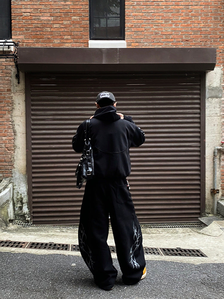 プリント カジュアル ジップアップフーディー セットアップ