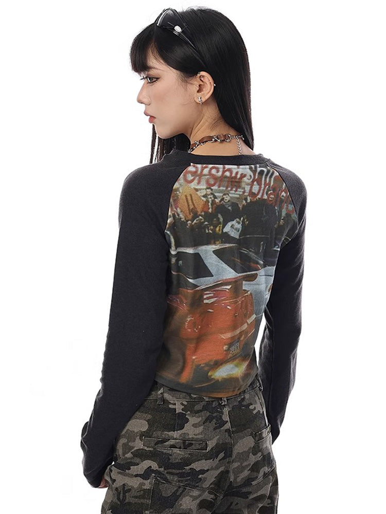 Printed slim fit long sleeve top