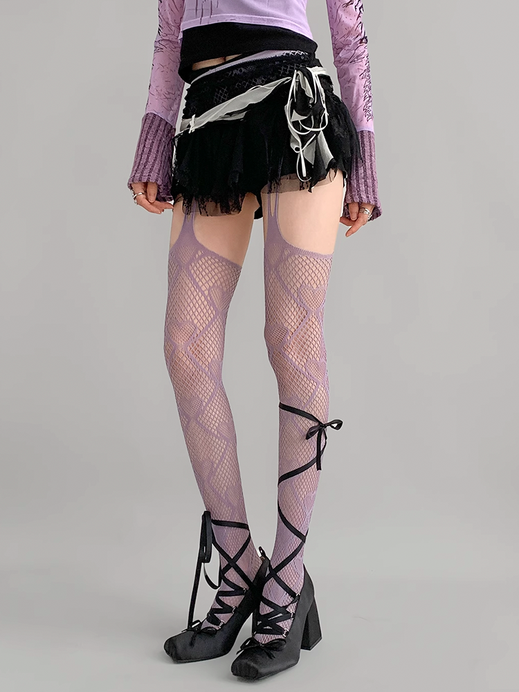 黒白Y2Kパンクストリートハート網タイツ