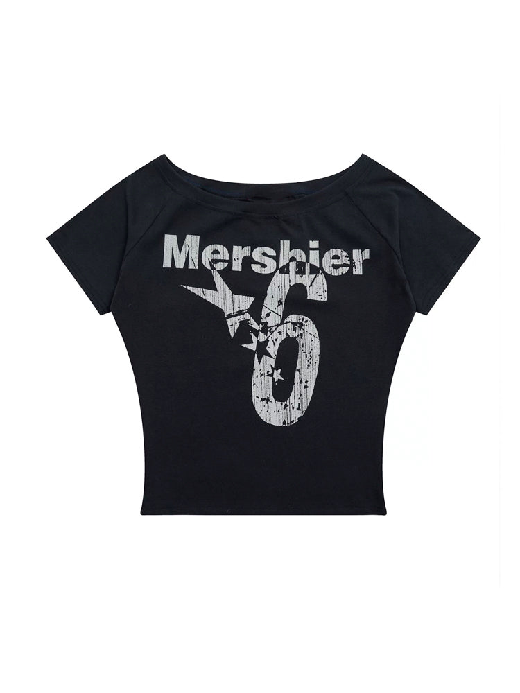 オフショル プリントTシャツ