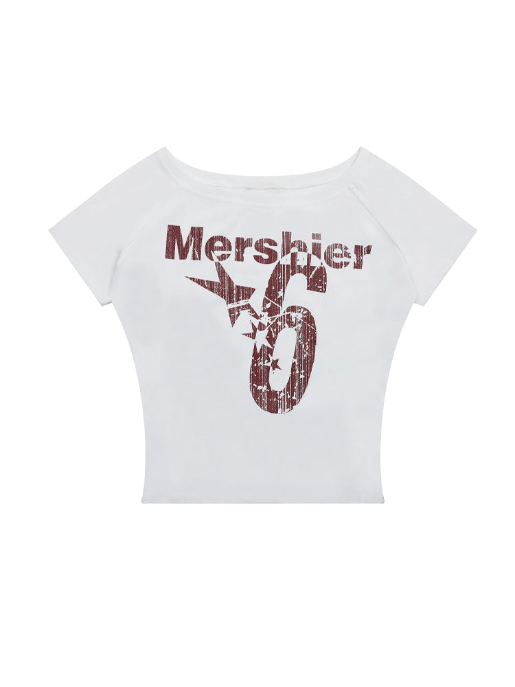 オフショル プリントTシャツ
