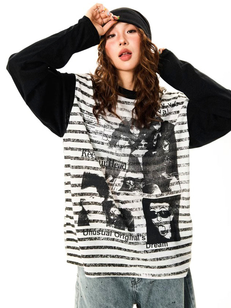 パンクストライプ長袖Tシャツ