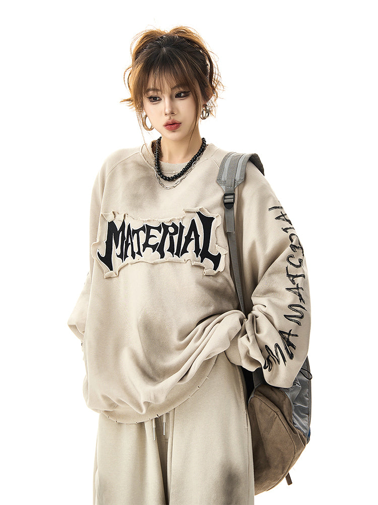 ユニセックス ルーズヴィンテージ刺繍スウェット