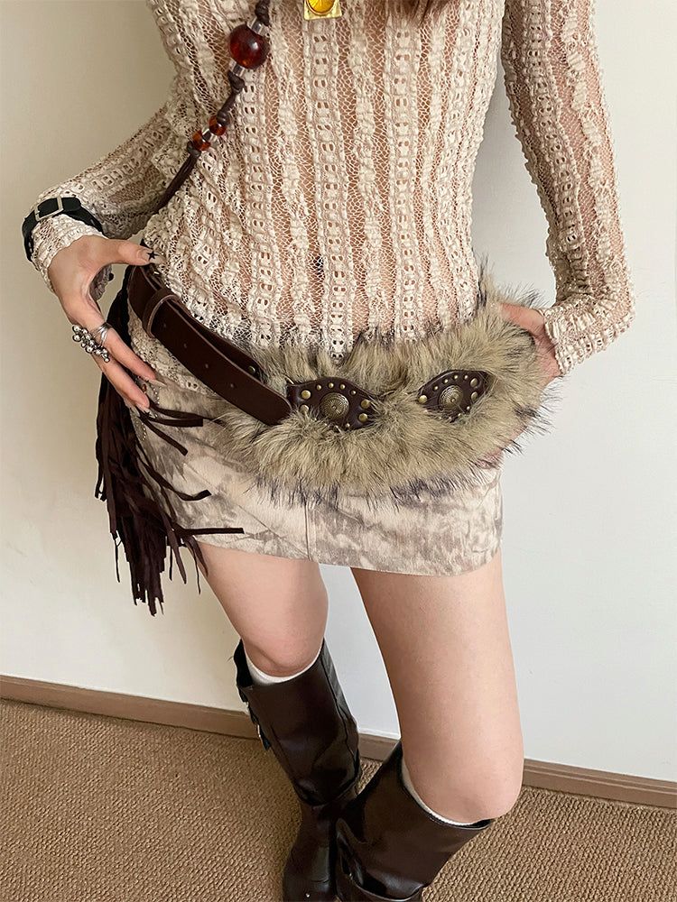 Y2Kギャルファーパッチスタッズベルト