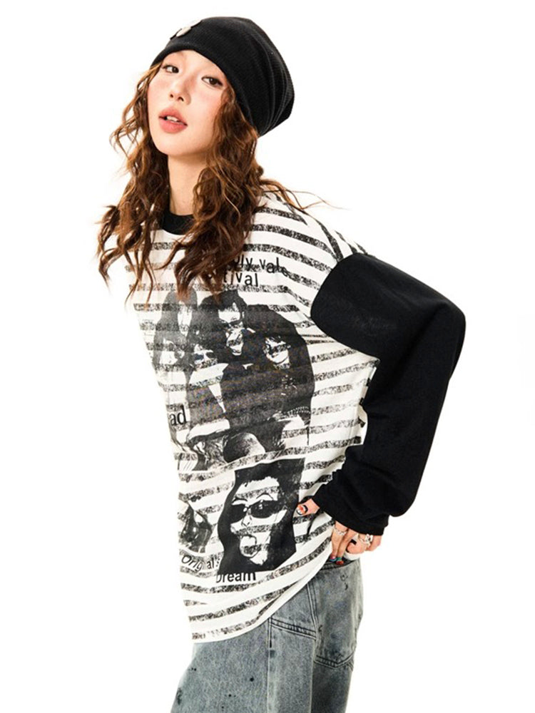 パンクストライプ長袖Tシャツ