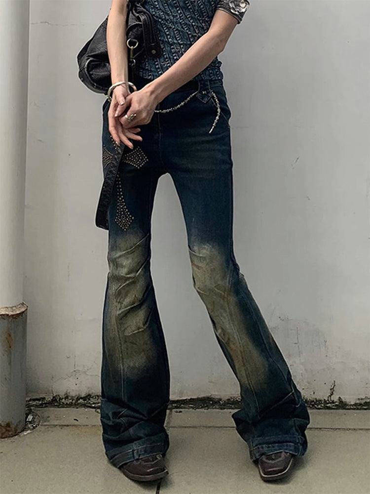 クロスデザインのギャルデニムパンツ