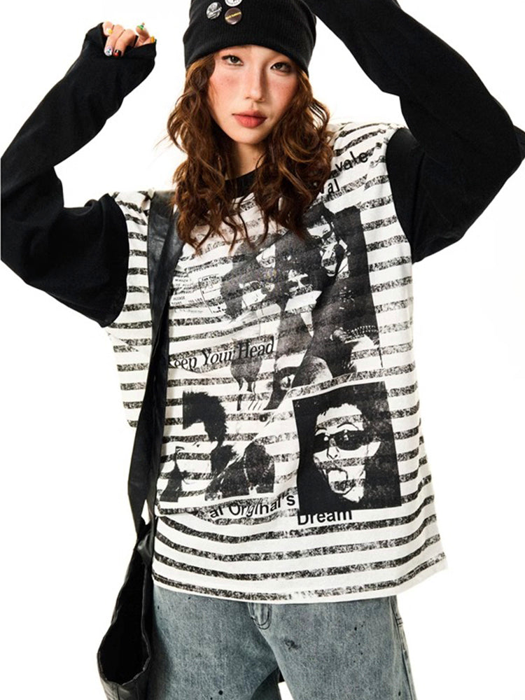 パンクストライプ長袖Tシャツ