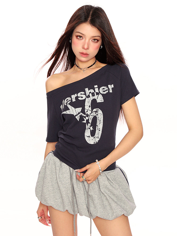 オフショル プリントTシャツ